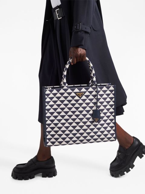 Prada large Symbole embroidered tote bag - Blue