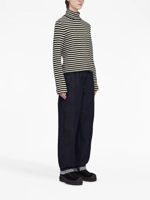 Jil Sander logo-patch striped wool sweater - Black