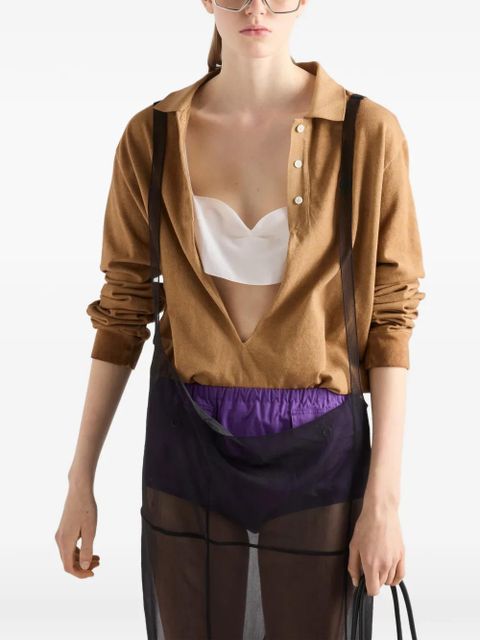 Prada long-sleeved cotton piqué polo shirt - Neutrals