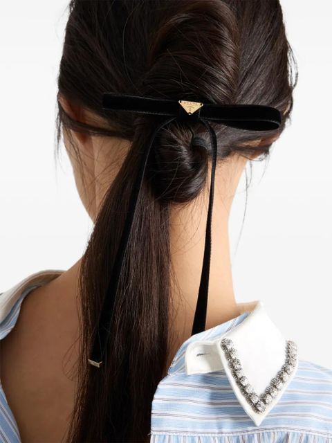 Prada logo velvet hair clip - Black