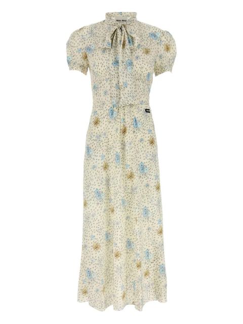 Miu Miu puff-sleeve floral midi dress - Neutrals - zdjęcie produktu nr 1