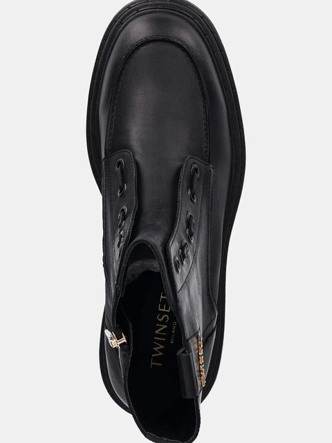 Twinset workery skórzane damskie kolor czarny na platformie 252TCP184