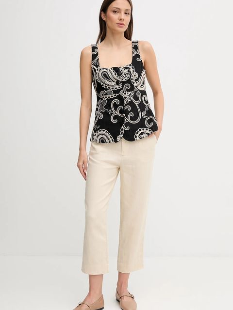 Pedro del Hierro spodnie lniane damskie kolor beżowy proste high waist 7609781 - zdjęcie produktu nr 2