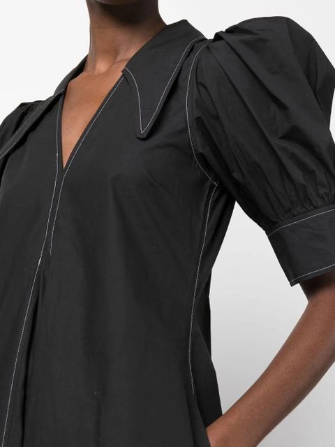 GANNI puff-sleeved box-pleat dress - Black