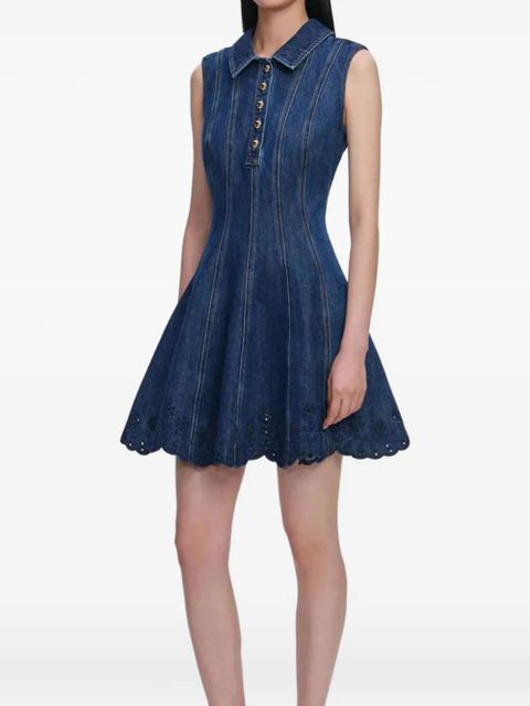 Self-Portrait denim broderie mini dress - Blue - zdjęcie produktu nr 2