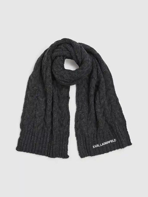 Karl Lagerfeld szalik z domieszką wełny K/ESSENTIAL damski kolor szary gładki A4W33029 - zdjęcie produktu nr 1