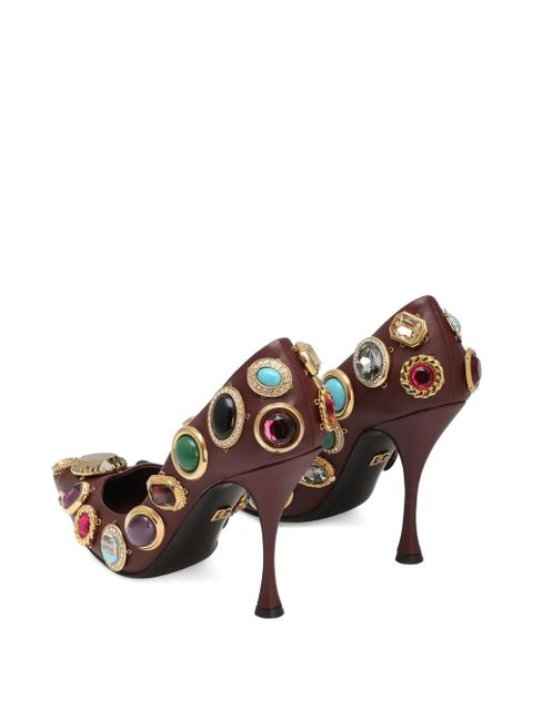 Dolce & Gabbana 105mm jewel-embellished pointed-toe pumps - Brown
