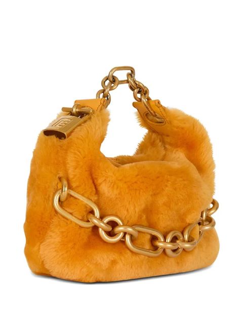 Balmain mini Sync shearling chain tote bag - Orange