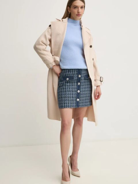 Morgan spódnica z domieszką wełny JIKI kolor niebieski mini ołówkowa JIKI