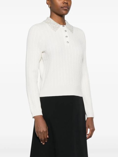 Maje embellished-collar polo top - White