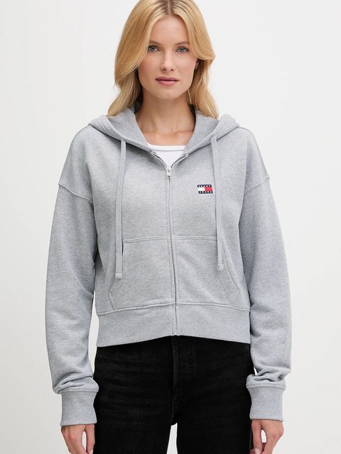 Tommy Jeans bluza bawełniana damska kolor szary z kapturem z aplikacją DW0DW21147 - zdjęcie produktu nr 1