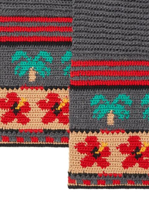 Alanui Hibiscus Bloom palm-tree wool scarf - Grey - zdjęcie produktu nr 2