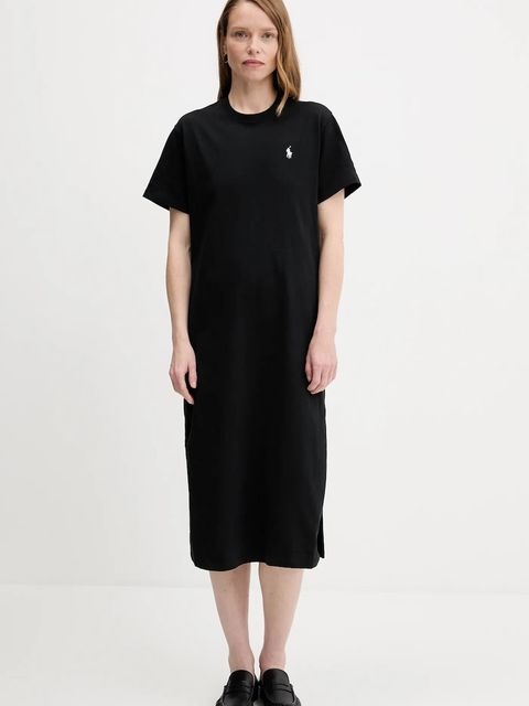 Polo Ralph Lauren sukienka bawełniana kolor czarny midi prosta 211971066 - zdjęcie produktu nr 1