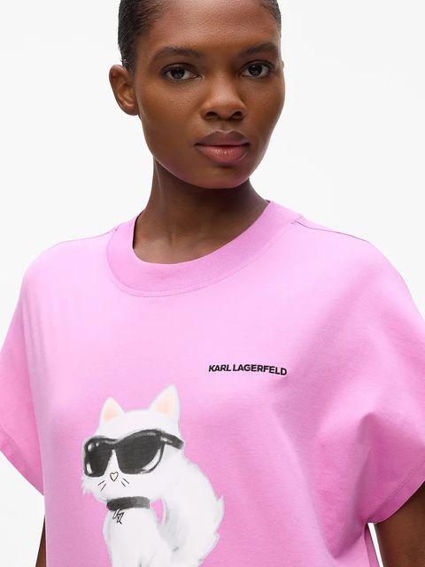 Karl Lagerfeld t-shirt bawełniany IKON AQUARELLE damski kolor różowy A2W17115