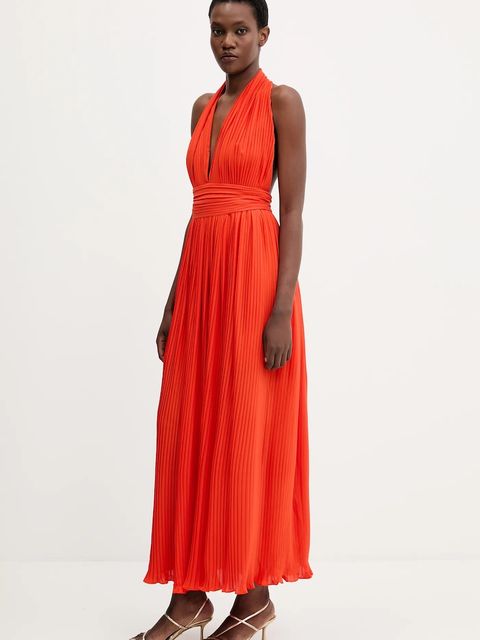 Bardot sukienka kolor pomarańczowy maxi rozkloszowana 60031DB