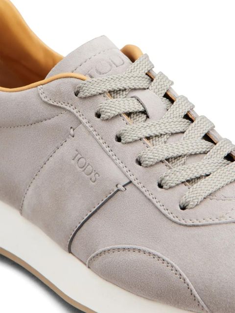 Tod's logo-stamp suede lace-up sneakers - Grey