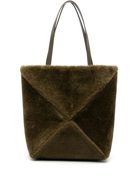 LOEWE medium Puzzle Fold shearling tote bag - Green - zdjęcie produktu nr 1
