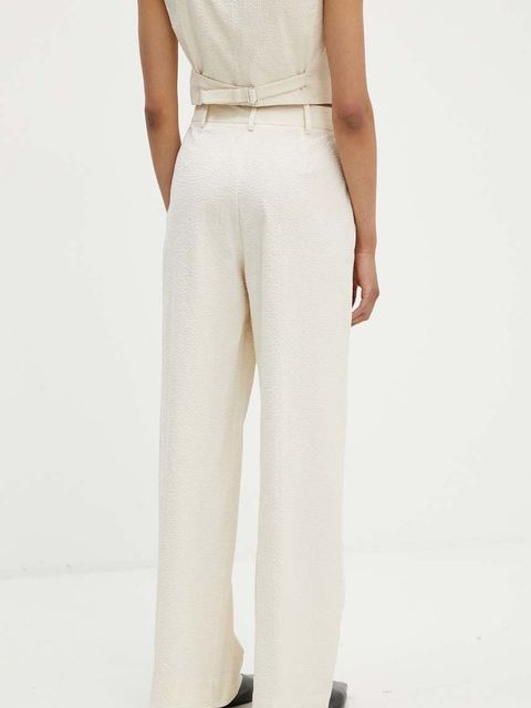 By Malene Birger spodnie CYMBARIA damskie kolor beżowy proste high waist Q72527001