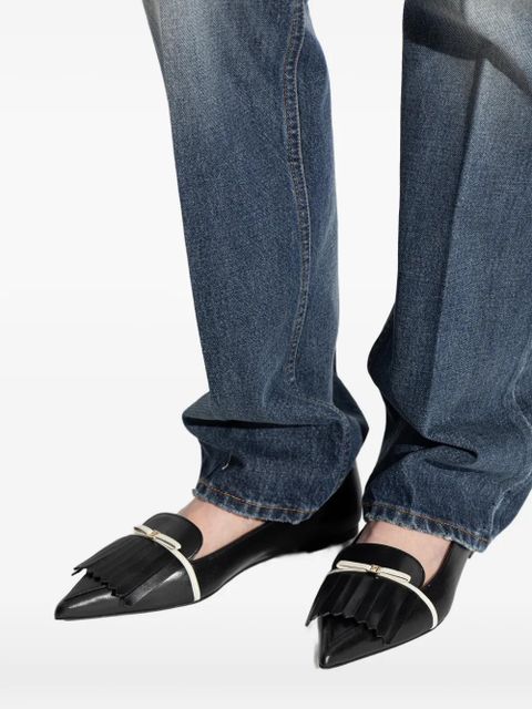 Ferragamo fringed pointed-toe ballet flats - Black