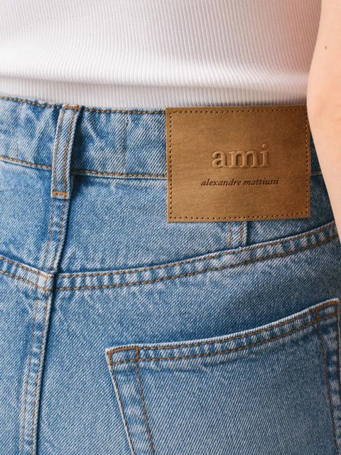 AMI Paris striped insert denim mini skirt - Blue