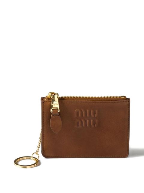Miu Miu logo-embossed leather card holder - Brown