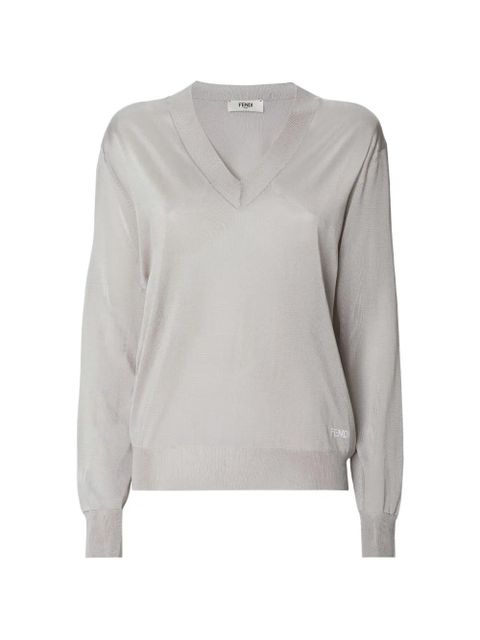 FENDI logo-embroidered V-neck sweater - Grey - zdjęcie produktu nr 1