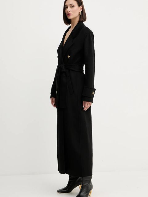 Fracomina płaszcz z wełną kolor czarny FR25WC1001W80201