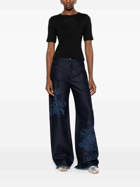 TWINSET floral-appliqué T-shirt - Black - zdjęcie produktu nr 2