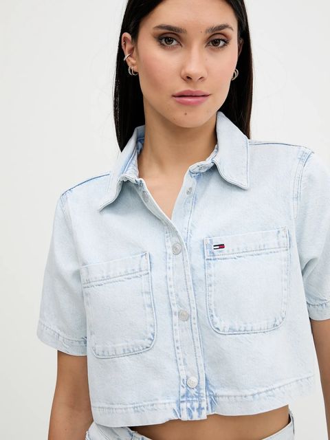 Tommy Jeans koszula z bawełną damska kolor niebieski regular z kołnierzykiem klasycznym DW0DW21072