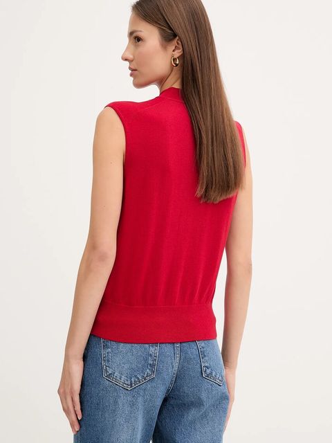 Tommy Hilfiger kamizelka z domieszką jedwabiu kolor czerwony WW0WW45651