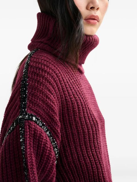 Essentiel Antwerp ribbed-knit crystal-embellishment sweater - Red