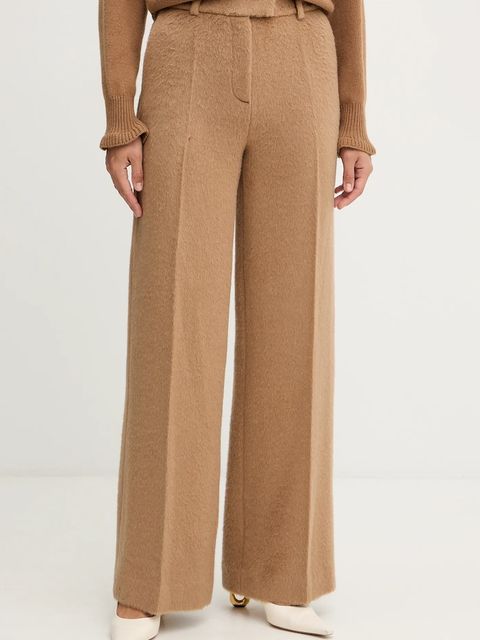 Luisa Spagnoli spodnie wełniane damskie kolor beżowy szerokie high waist 542647 - zdjęcie produktu nr 1