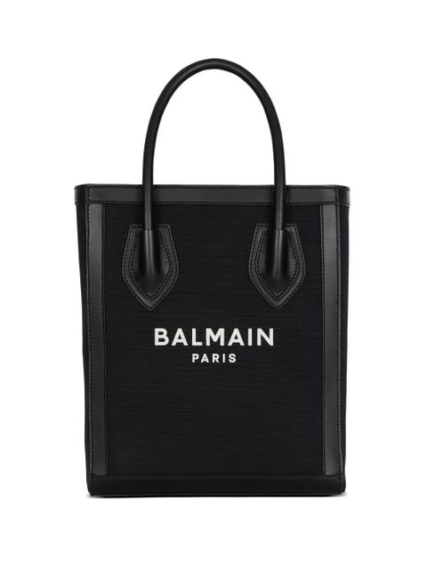 Balmain leather-trimmed canvas tote bag - Black - zdjęcie produktu nr 1