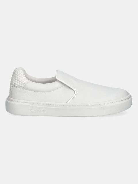 Calvin Klein tenisówki skórzane CUPSOLE SLIP ON - WOVEN LTH damskie kolor biały HW0HW02297