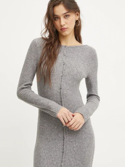 Abercrombie & Fitch sukienka wełniana kolor szary maxi dopasowana KI159-5053