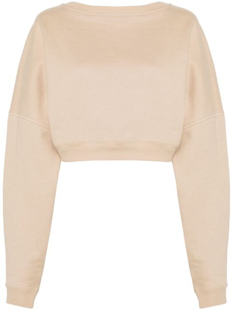 Saint Laurent logo-embroidered cropped sweatshirt - Neutrals - zdjęcie produktu nr 1