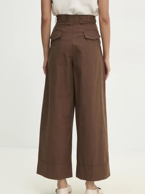 Answear.LAB spodnie bawełniane damskie kolor brązowy szerokie high waist