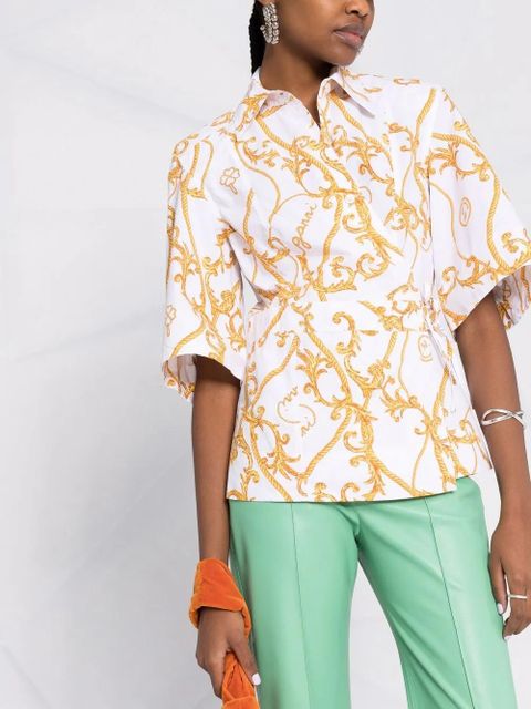 GANNI patterned short-sleeved shirt - White