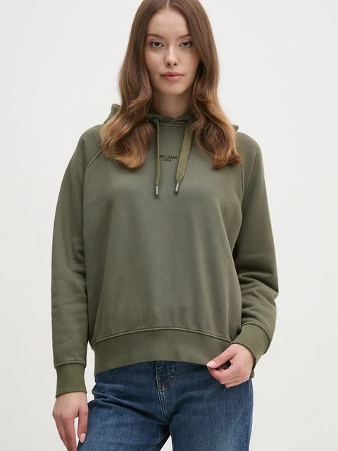 Pepe Jeans bluza FELICITY HOODIE damska kolor zielony z kapturem gładka PL581462