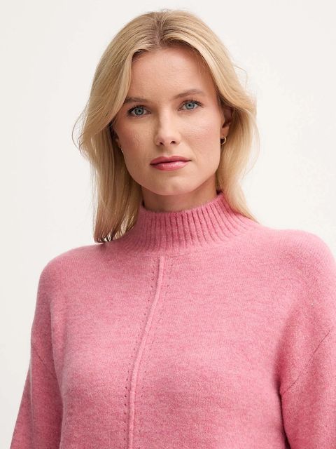 Pepe Jeans sweter z domieszką wełny damski kolor różowy z półgolfem PL7000032