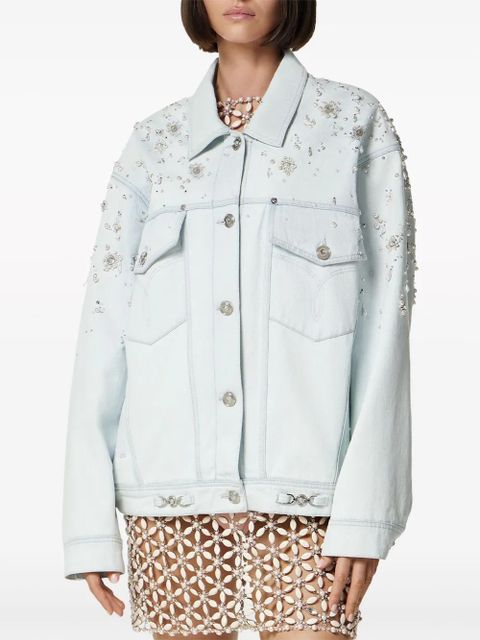 Versace pearl-embellished denim jacket - Blue
