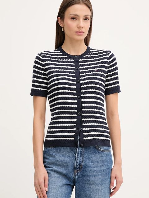 Tommy Hilfiger kardigan bawełniany damski kolor granatowy lekki WW0WW45707 - zdjęcie produktu nr 1