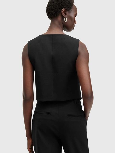 AllSaints kamizelka z domieszką wełny ATLAS KRYS WAISTCOAT kolor czarny jednorzędowa W006QB
