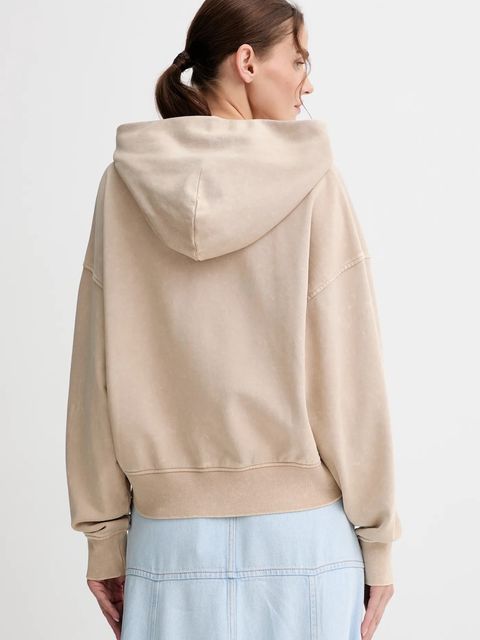 G-Star bluza bawełniana damska kolor beżowy z kapturem gładka D27726.D969