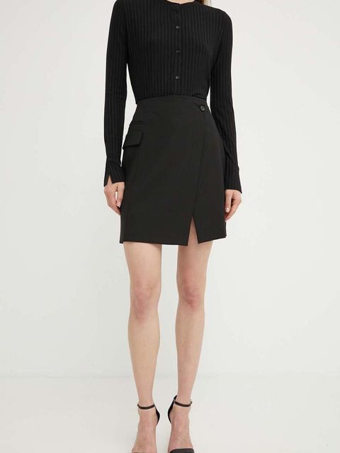 BOSS spódnica wełniana kolor czarny mini prosta 50521341