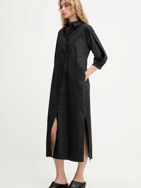 Answear.LAB sukienka bawełniana kolor czarny maxi prosta