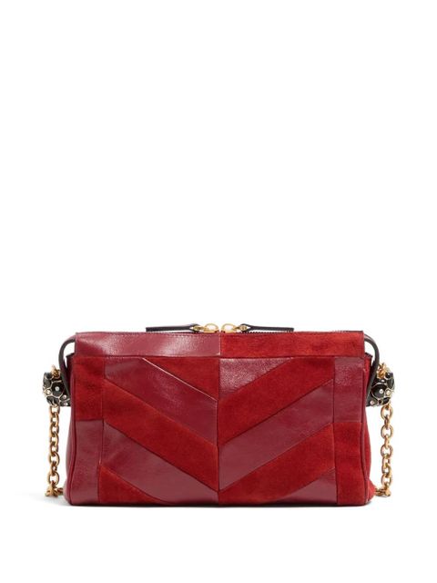 Valentino Garavani Panthea small shoulder bag in suede and nappa with Chevron pattern - Red