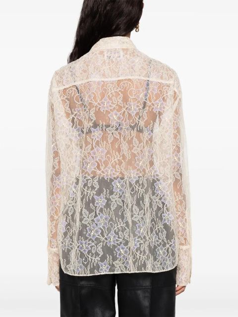 Zadig&Voltaire Tyrone floral-lace mesh shirt - Neutrals