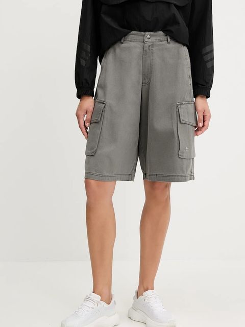 adidas Originals szorty jeansowe Cargo Jorts damskie kolor szary gładkie high waist JD0139 - zdjęcie produktu nr 1