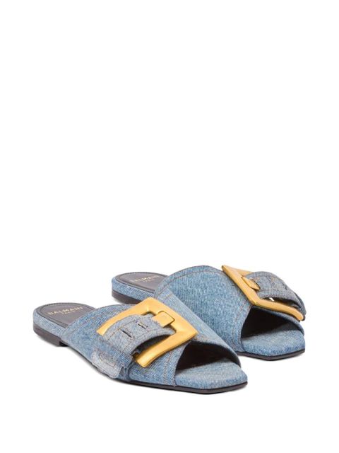 Balmain Anthem flat denim sandals - Blue